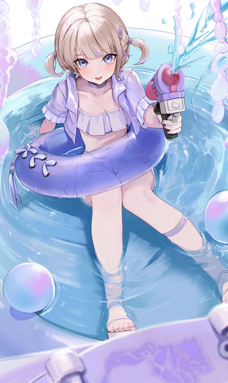 anizi, bikini, gun, hololive, hololive_dev_is, open_shirt, swimsuits, todoroki_hajime