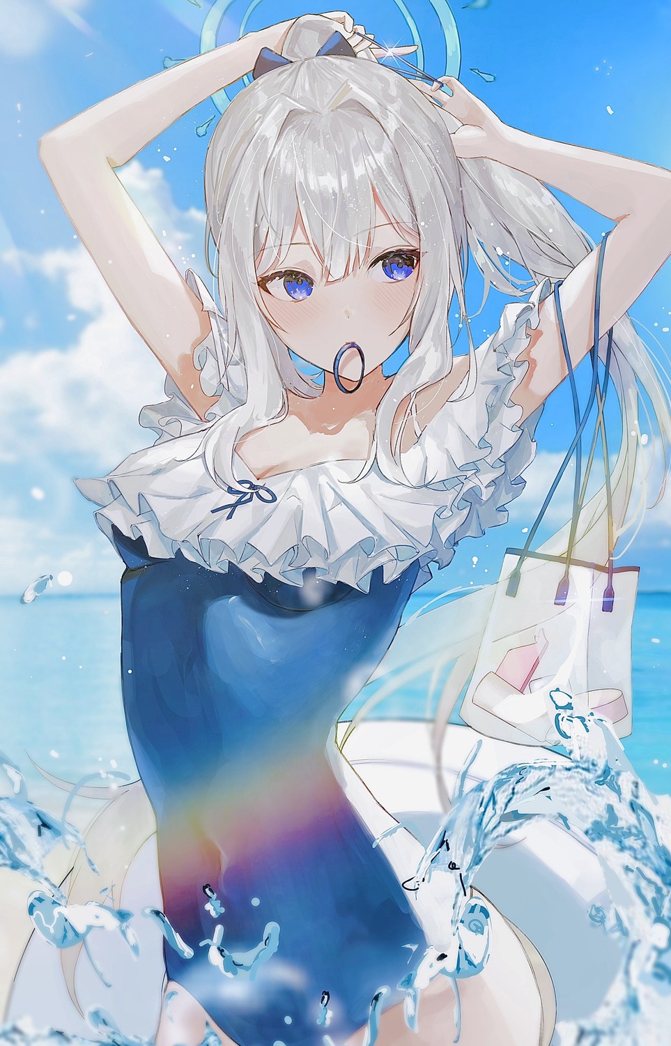 blue_archive, halo, kuren_kren, swimsuits, tsukiyuki_miyako, wet