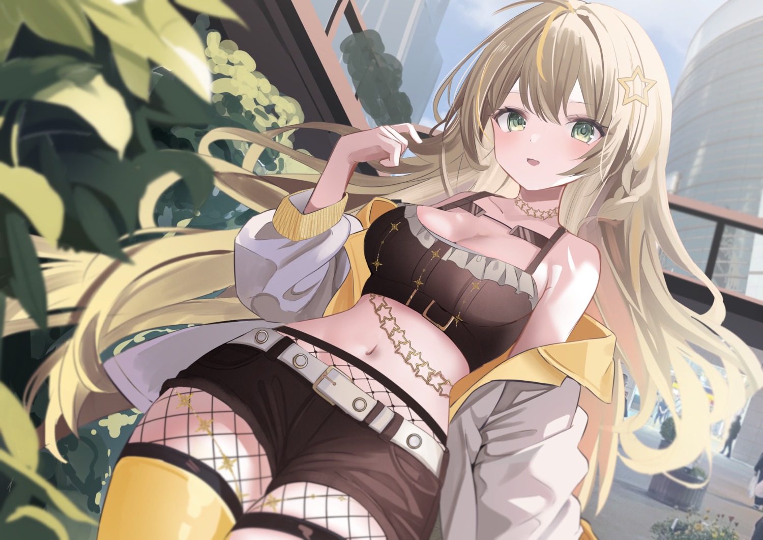 cleavage, fishnets, thighhighs, touyou_(39kir)