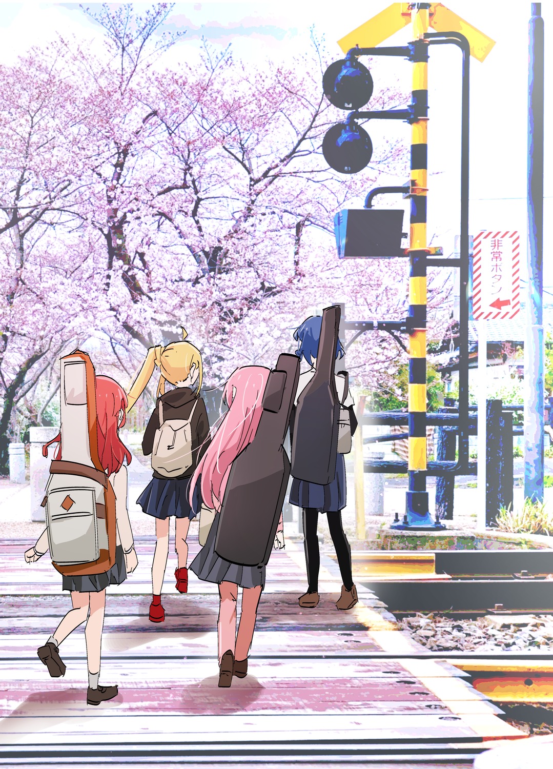 bocchi_the_rock!, gotou_hitori, guitar, gym_uniform, ijichi_nijika, kita_ikuyo, pantyhose, seifuku, sweater, tagme, wano_(azayakam), yamada_ryou