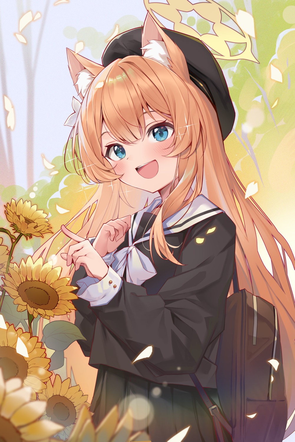 animal_ears, blue_archive, halo, iochi_mari, kurobi_(netisz), nekomimi, seifuku