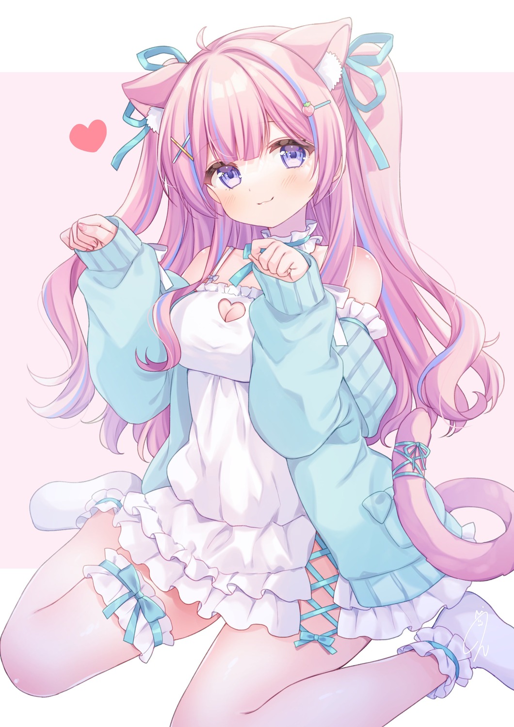 animal_ears, cleavage, dress, garter, indie_virtual_youtuber, itigori_ena, kisukekun, nekomimi, sweater, tail
