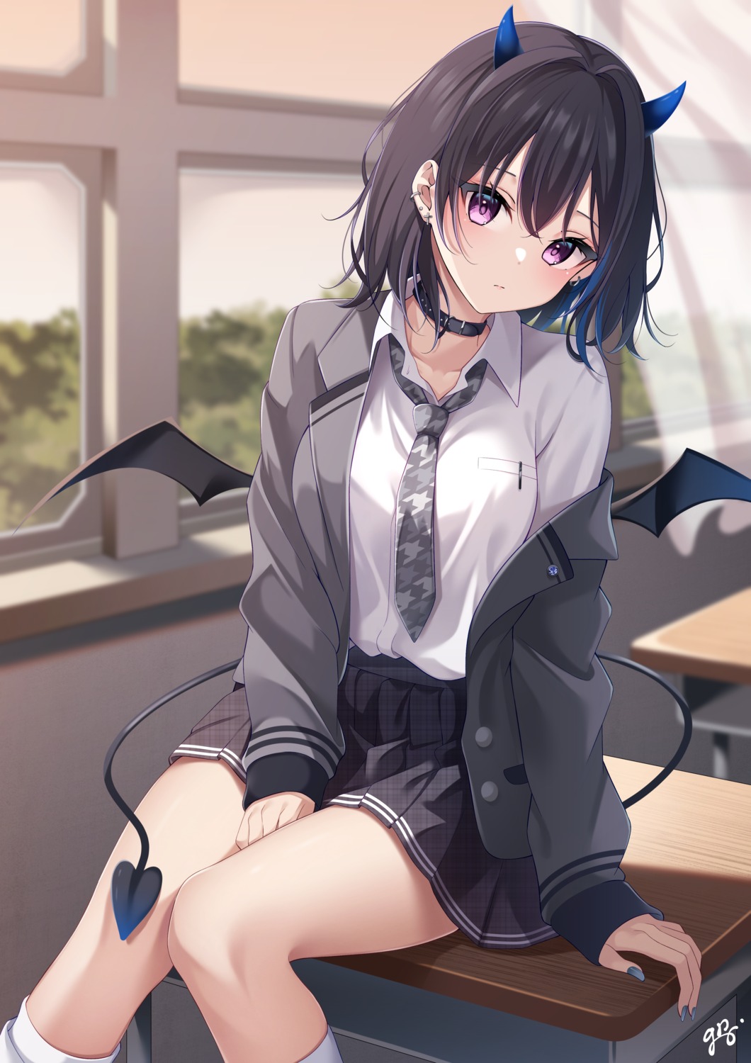 devil, guri_(gri1211), horns, ichinose_uruha, lupinus_virtual_games, seifuku, tail, vspo!