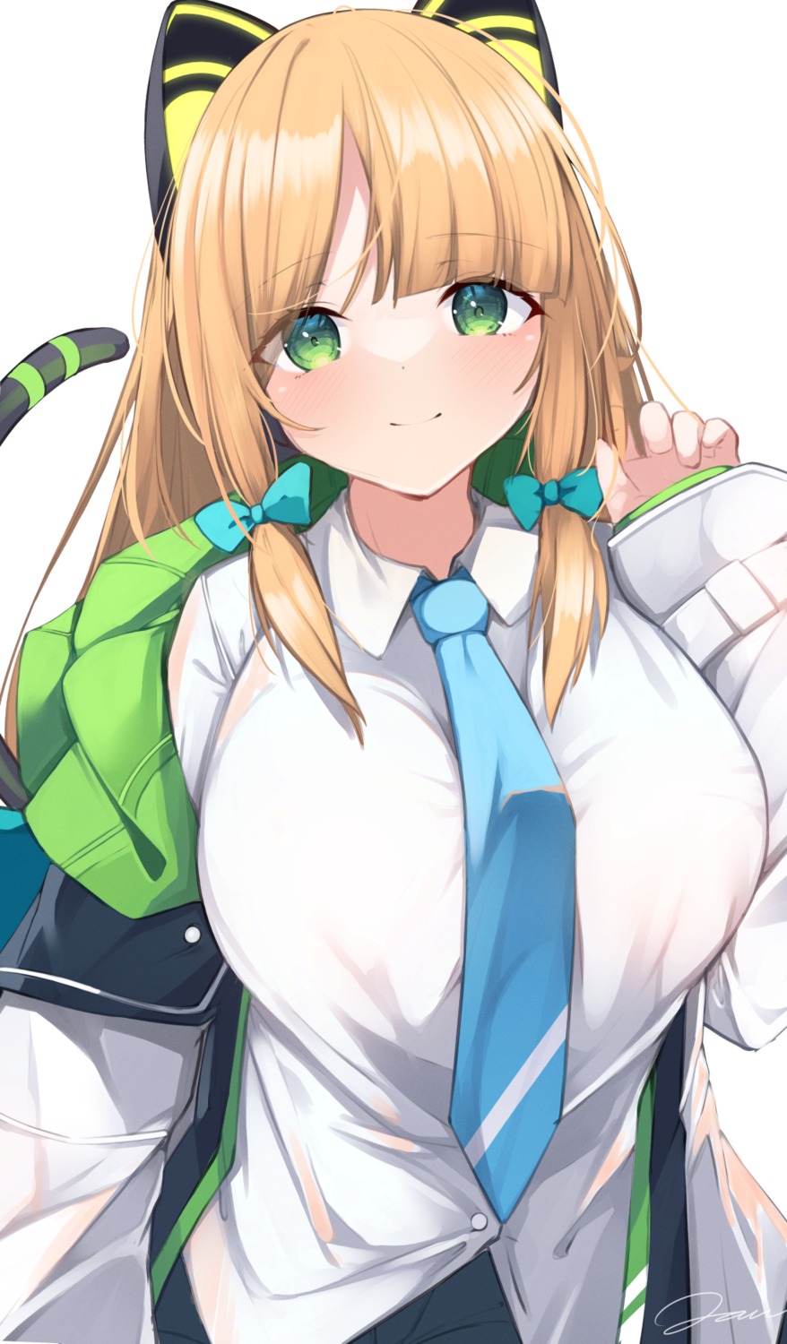 animal_ears, blue_archive, halo, headphones, jam_(jamjam777), nekomimi, saiba_midori, see_through