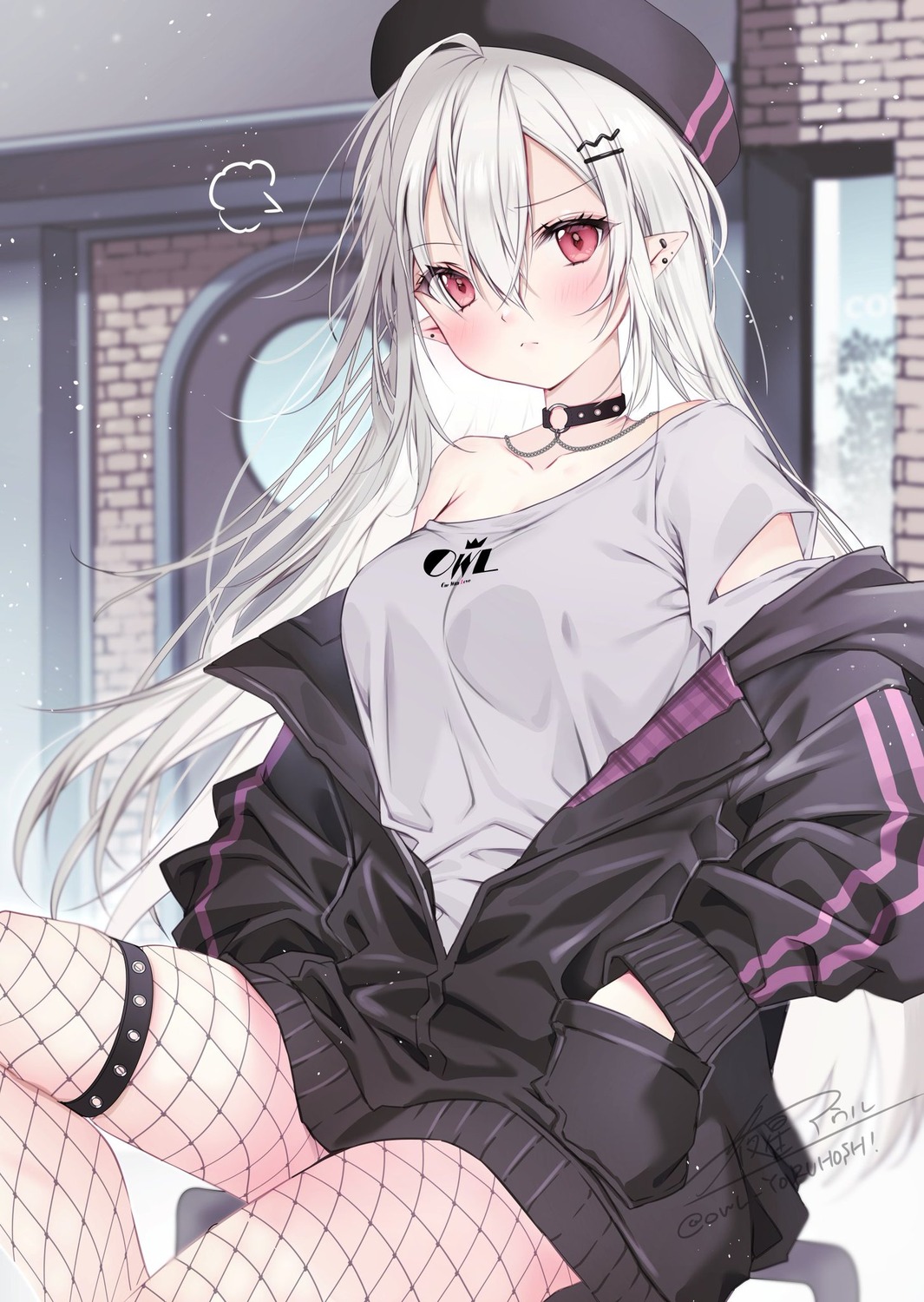 fishnets, garter, pantyhose, pointy_ears, yoruhoshi_owl