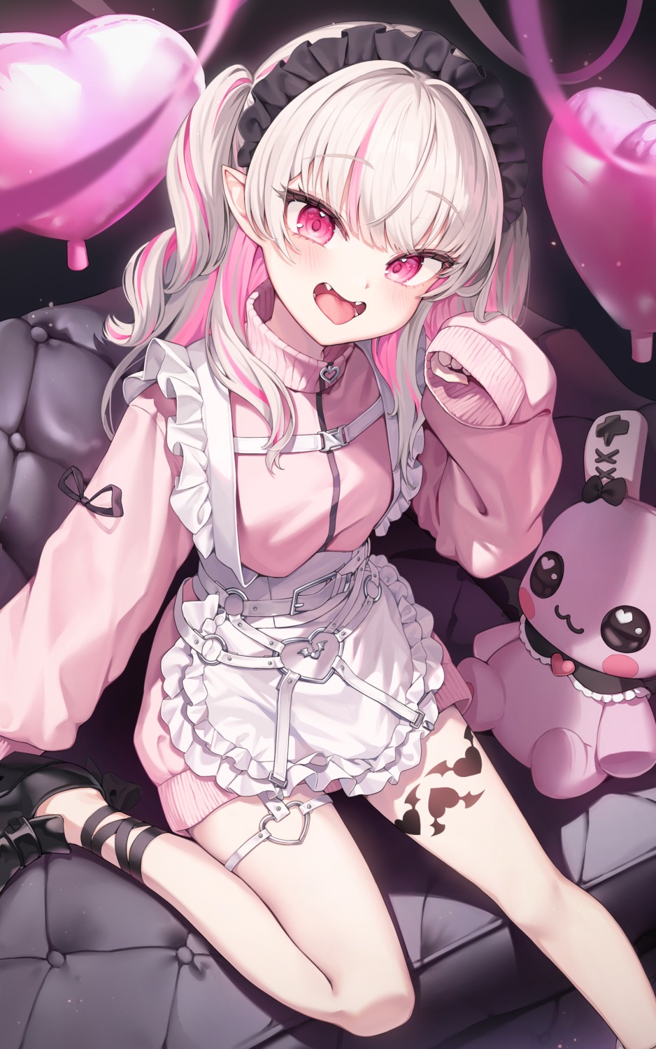 0ye, garter, maid, makaino_ririmu, nijisanji, nijisanji_gamers, pointy_ears, tattoo