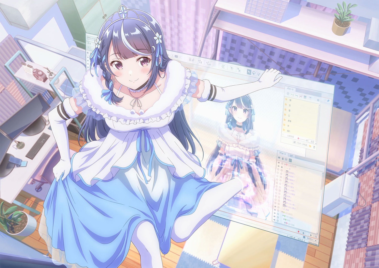 dress, kokorone_awayuki, pantyhose, skirt_lift, tagme, vtuber_nandaga_haishin_kiriwasuretara_densetsu_ni_natteta