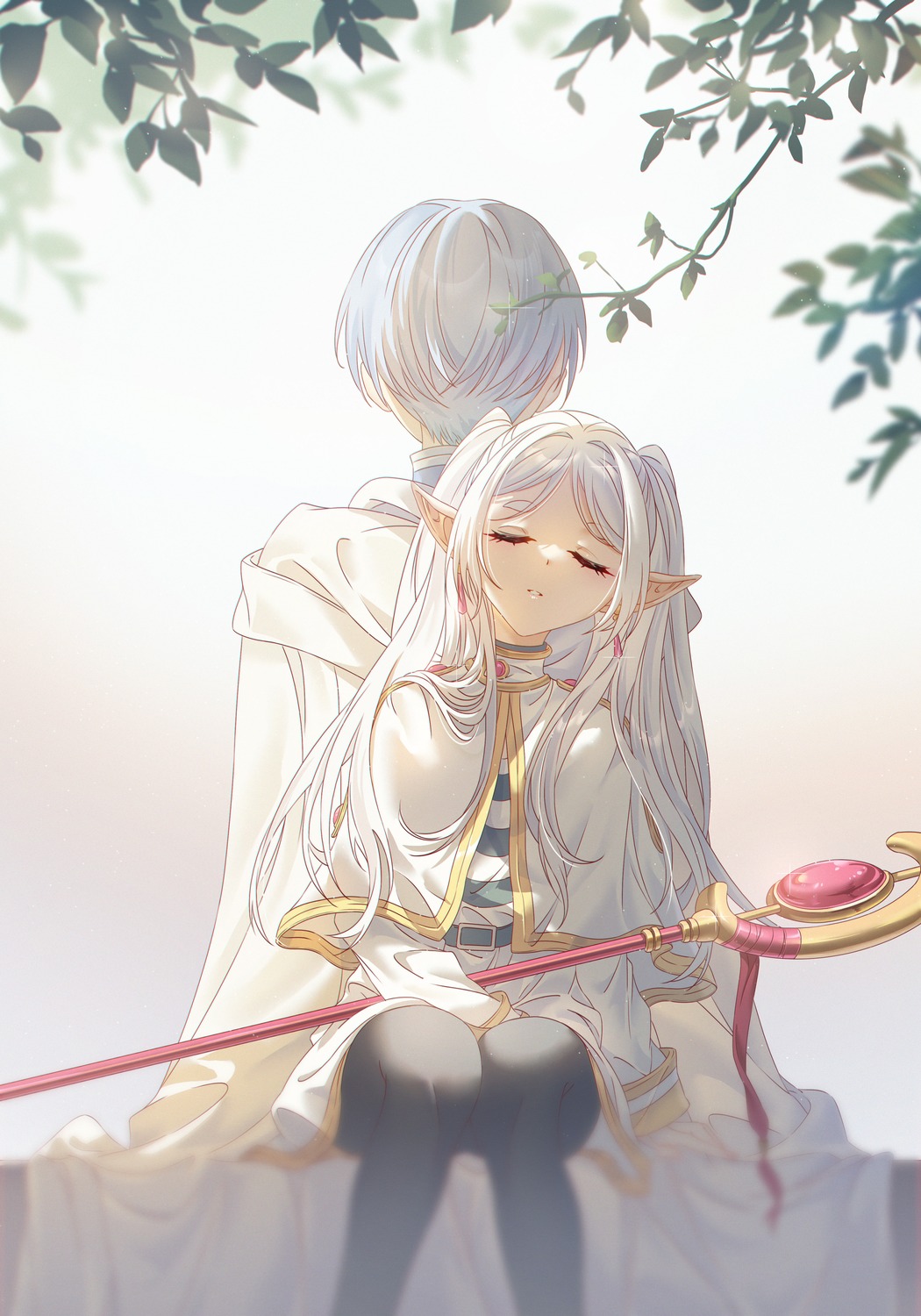 dress, elf, frieren, himmel, innoarukugyou, pantyhose, pointy_ears, sousou_no_frieren