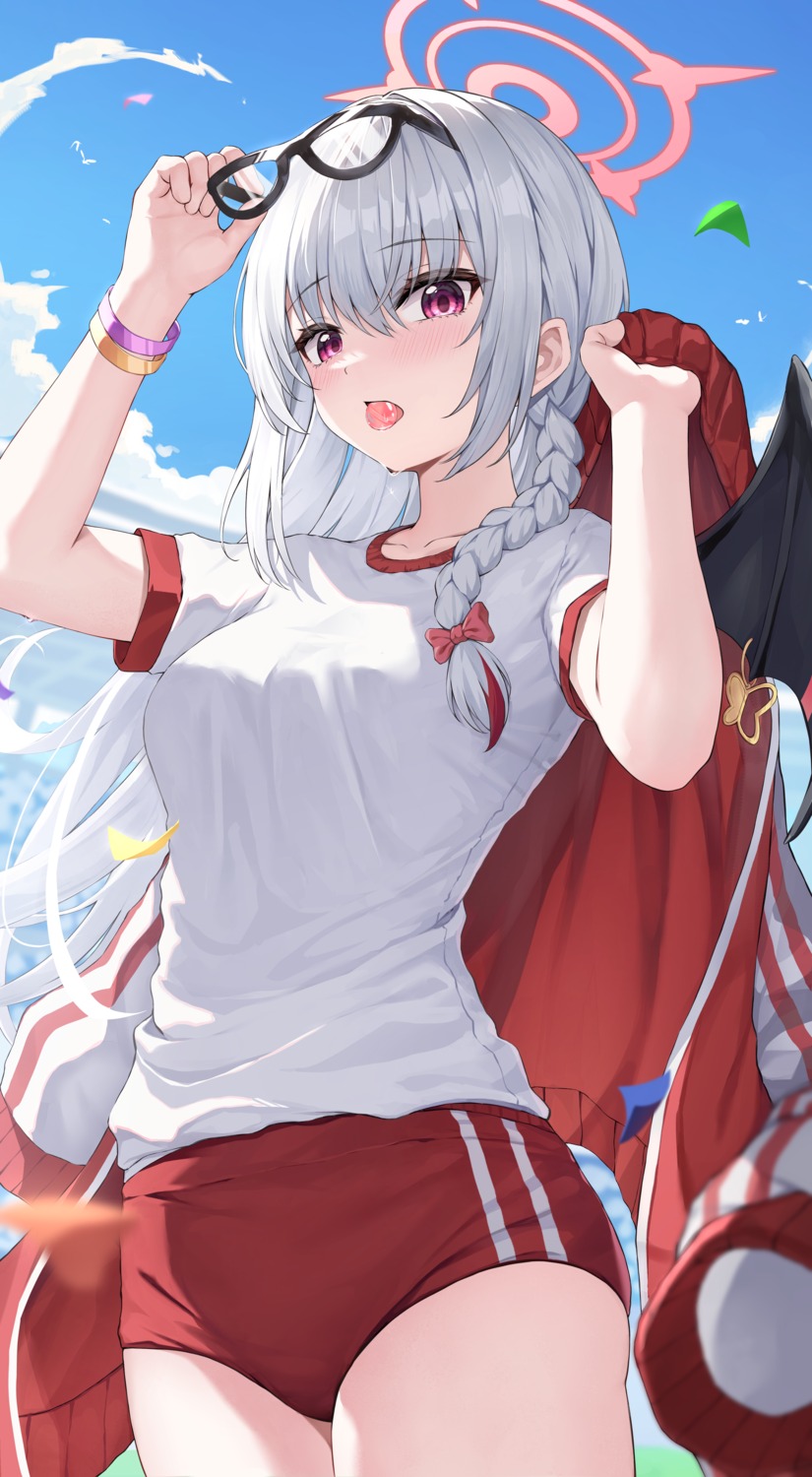 blue_archive, buruma, devil, gym_uniform, halo, kurodate_haruna, kurone_(kurone_ryuo), megane