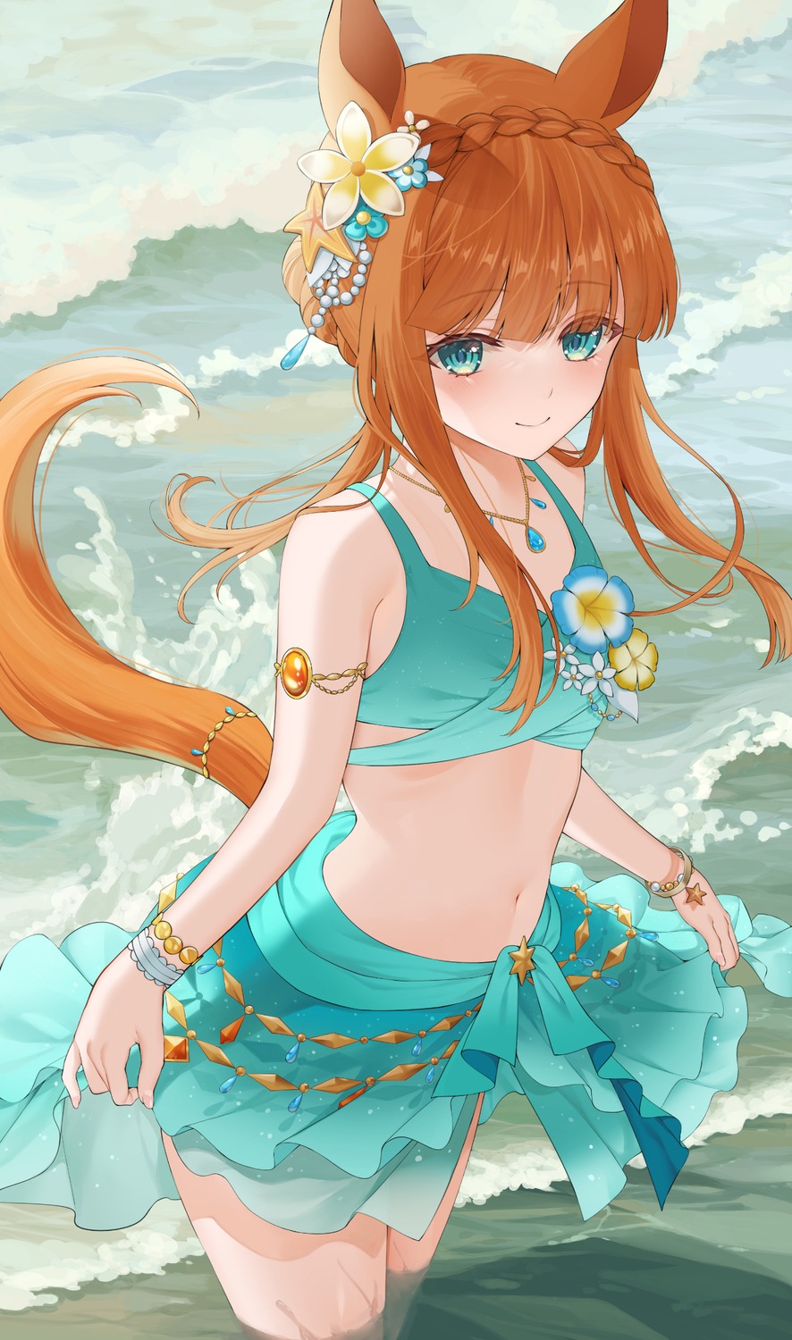 animal_ears, bikini, noberu, silence_suzuka_(umamusume), swimsuits, tail, uma_musume_pretty_derby, wet
