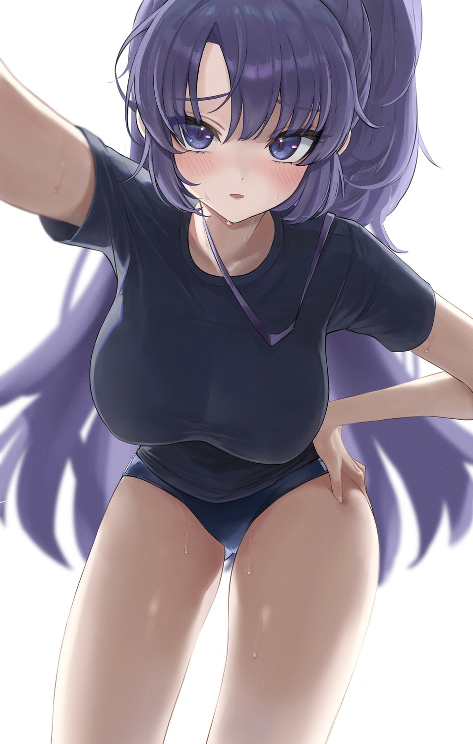 blue_archive, buruma, gym_uniform, hayase_yuuka, selfie, sheng_zhidou, wet