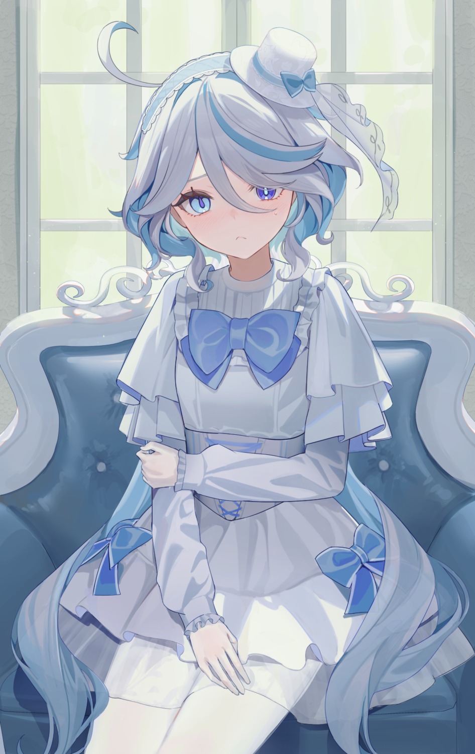 dress, furina, genshin_impact, heterochromia, misuzu0342, pantyhose, see_through