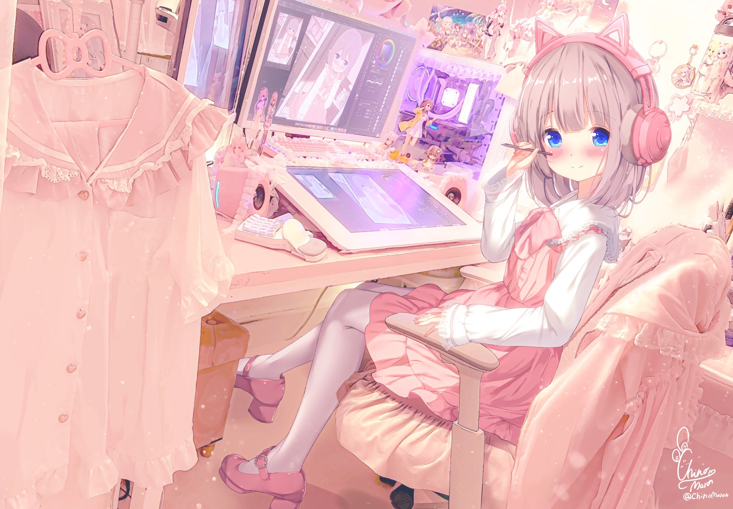 animal_ears, chinomaron, dress, headphones, heels, lolita_fashion, photo, trap