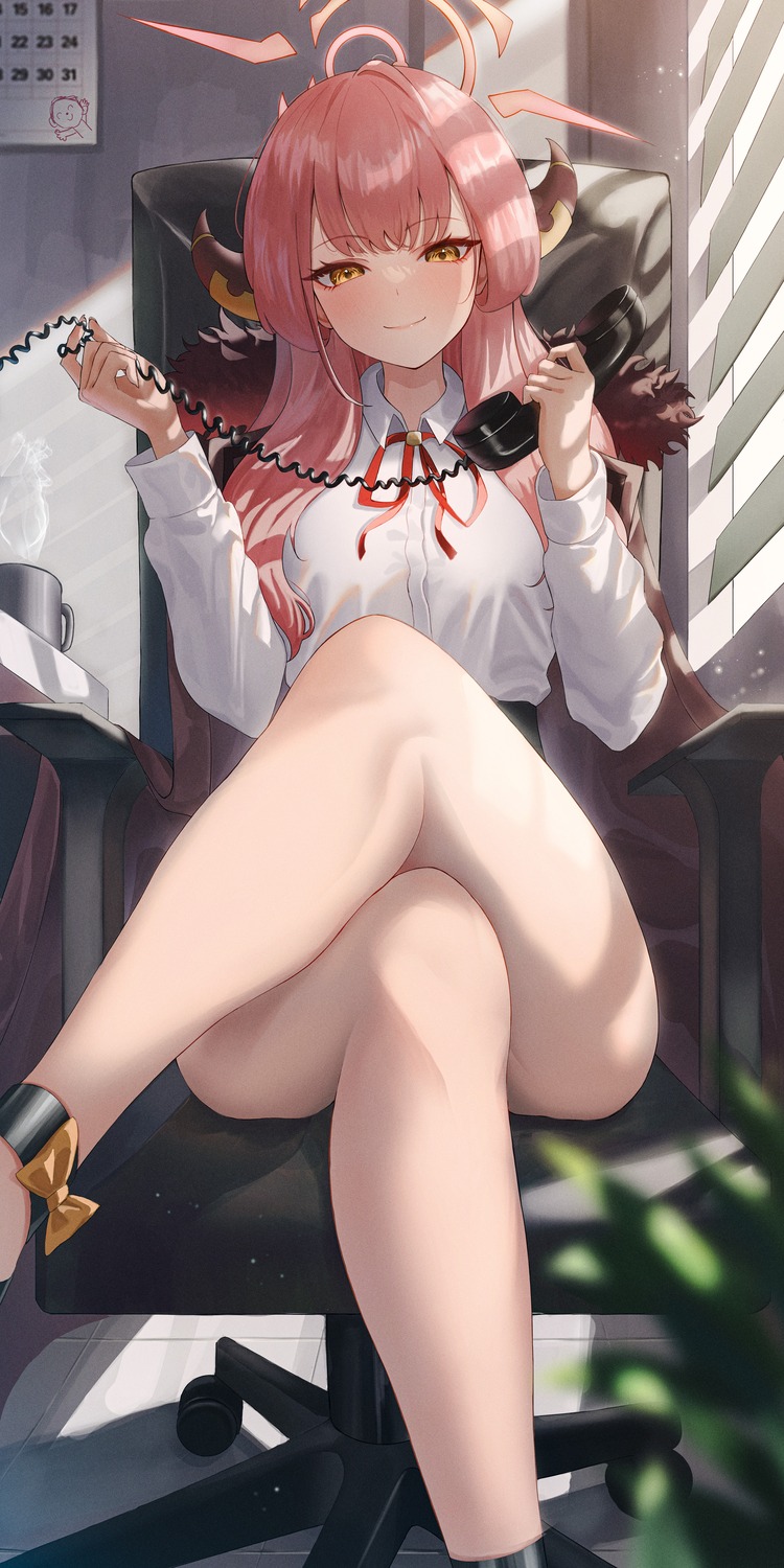 blue_archive, dress_shirt, halo, horns, rega, rikuhachima_aru