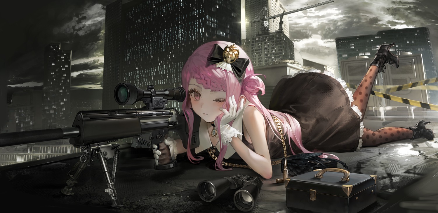 dress, gun, heels, hk_(hk), pantyhose