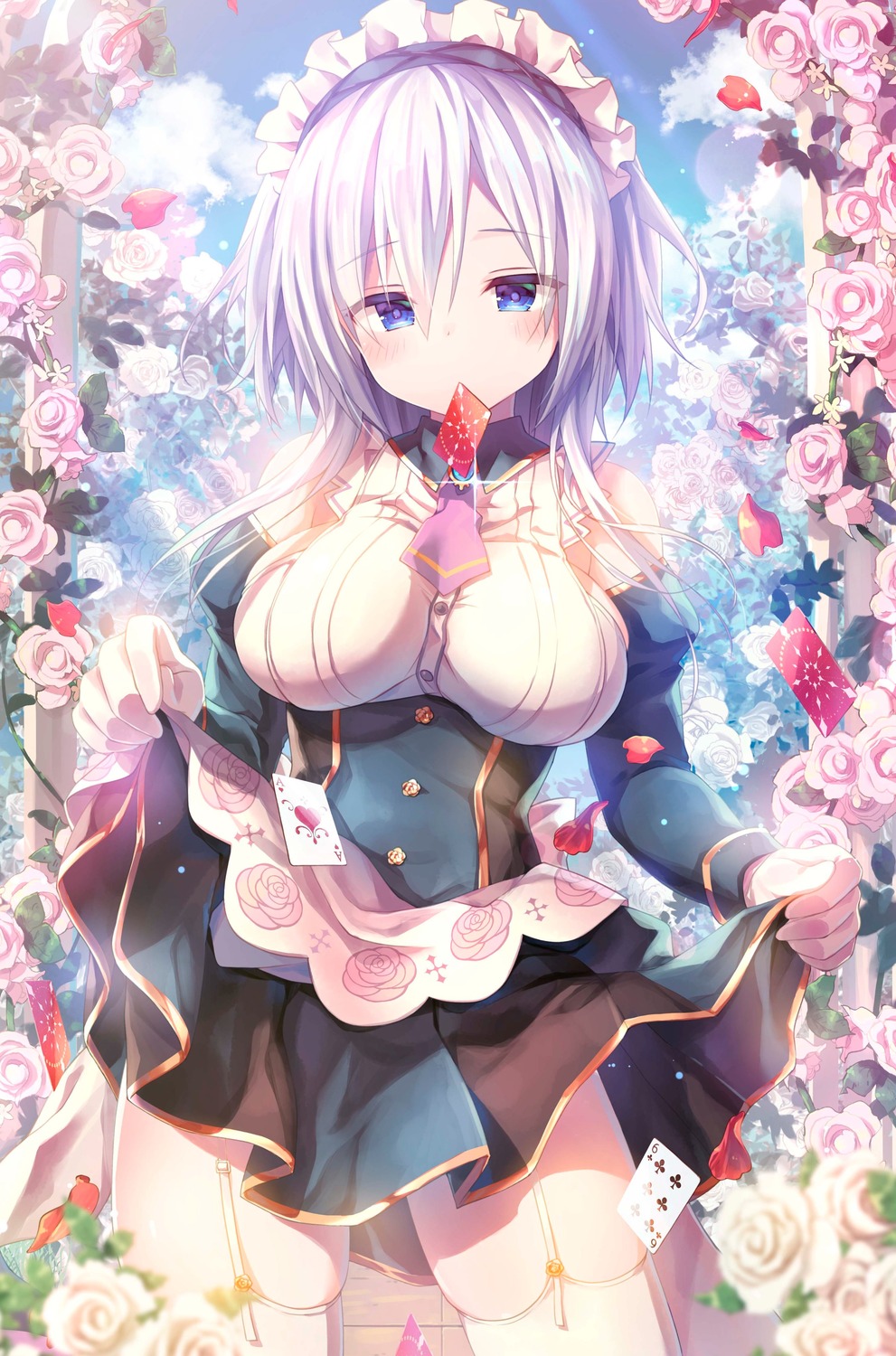 himeji_shirayuki, konomi, liar_liar, maid, skirt_lift, stockings, thighhighs