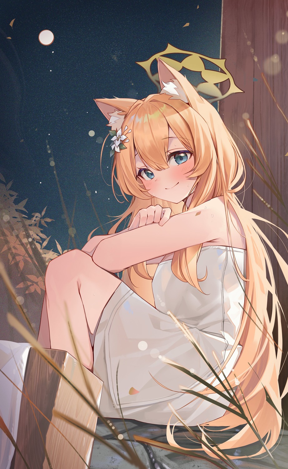 animal_ears, blue_archive, halo, iochi_mari, kurobi_(netisz), nekomimi, onsen, towel, wet