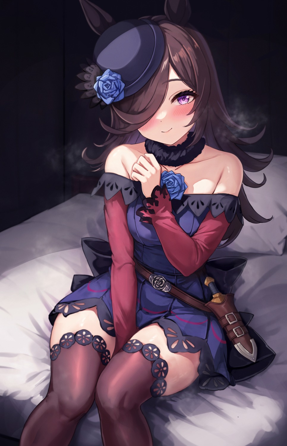 animal_ears, dress, mochitsuki_karen, no_bra, rice_shower_(umamusume), thighhighs, uma_musume_pretty_derby, weapon