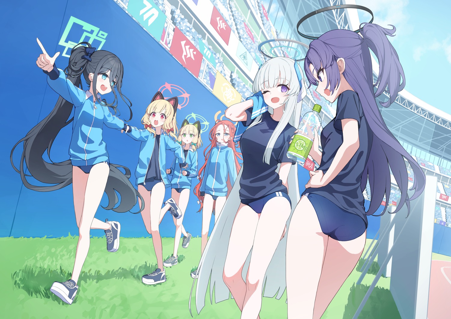 animal_ears, ass, blue_archive, buruma, gym_uniform, halo, hanaoka_yuzu, hayase_yuuka