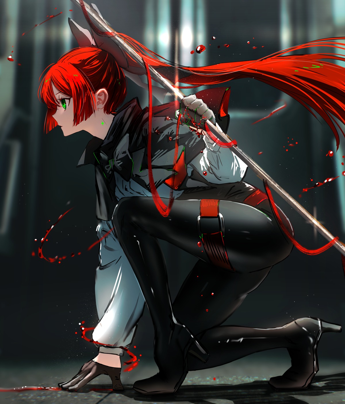 blood, garter, gawako, heels, weapon