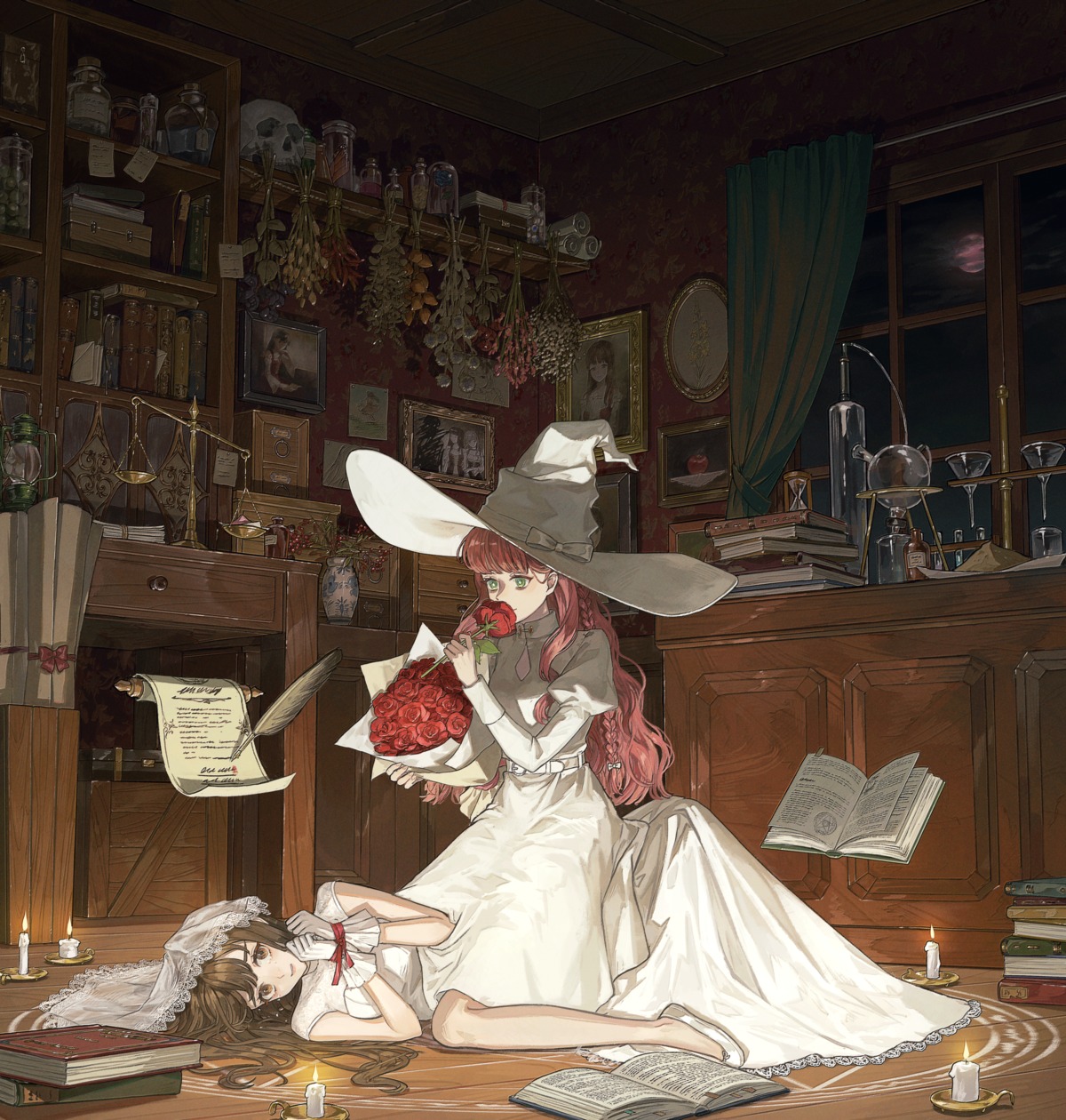 bondage, dress, kotobuki_nashiko, wedding_dress, witch, yuri