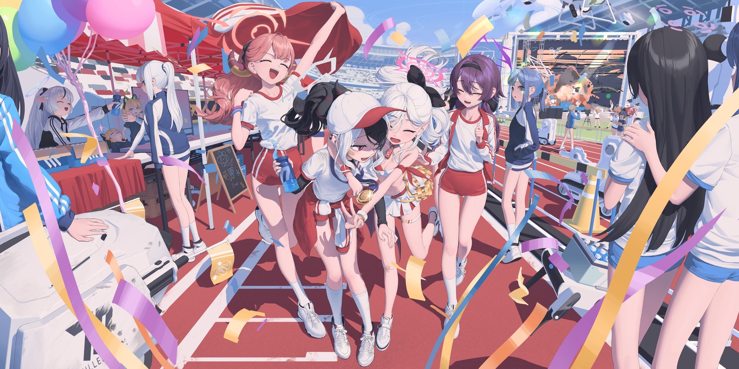 animal_ears, asagi_mutsuki, bandaid, blue_archive, buruma, cheerleader, gym_uniform, halo