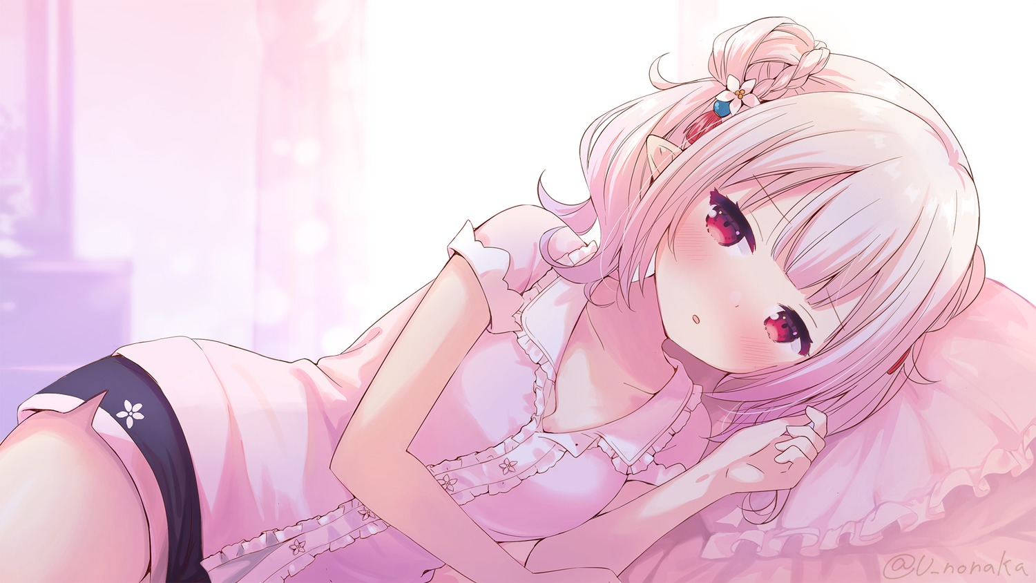 nonaka_yuu, pajama, pointy_ears, wallpaper