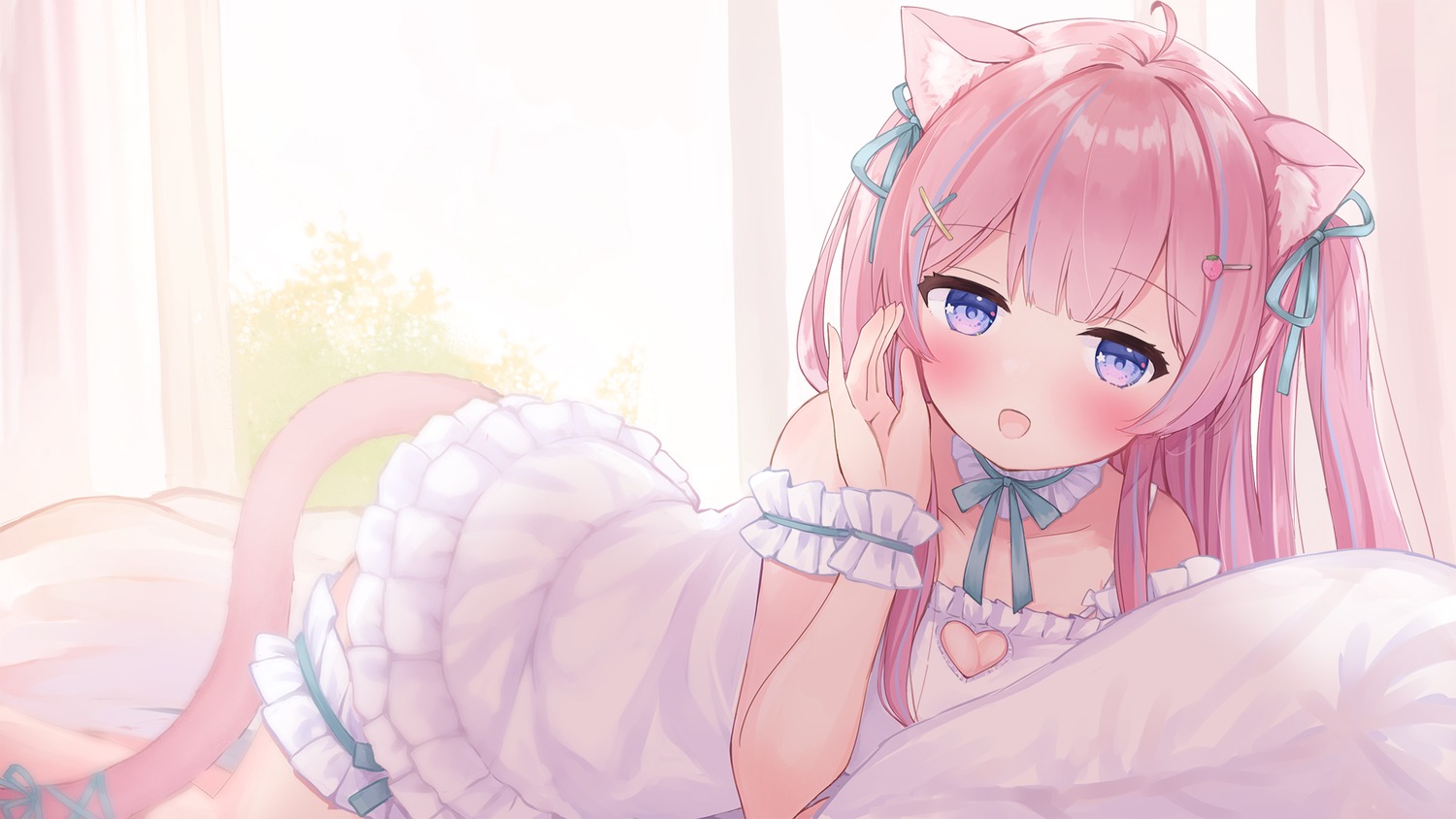 animal_ears, cleavage, dress, garter, indie_virtual_youtuber, itigori_ena, nekomimi, nonaka_yuu