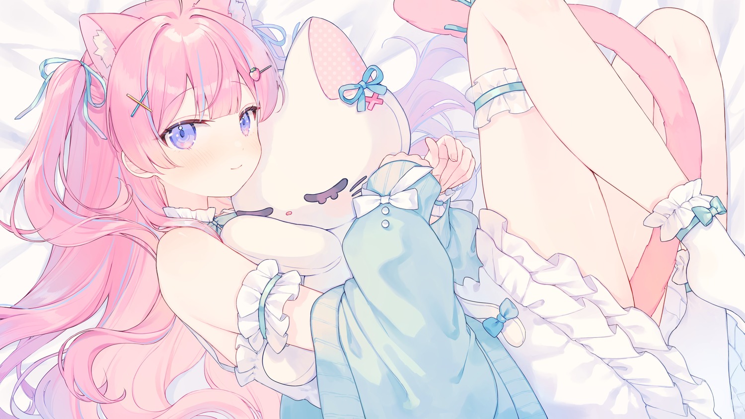 animal_ears, dress, garter, indie_virtual_youtuber, itigori_ena, nekomimi, shano_hiyori, sweater, tail