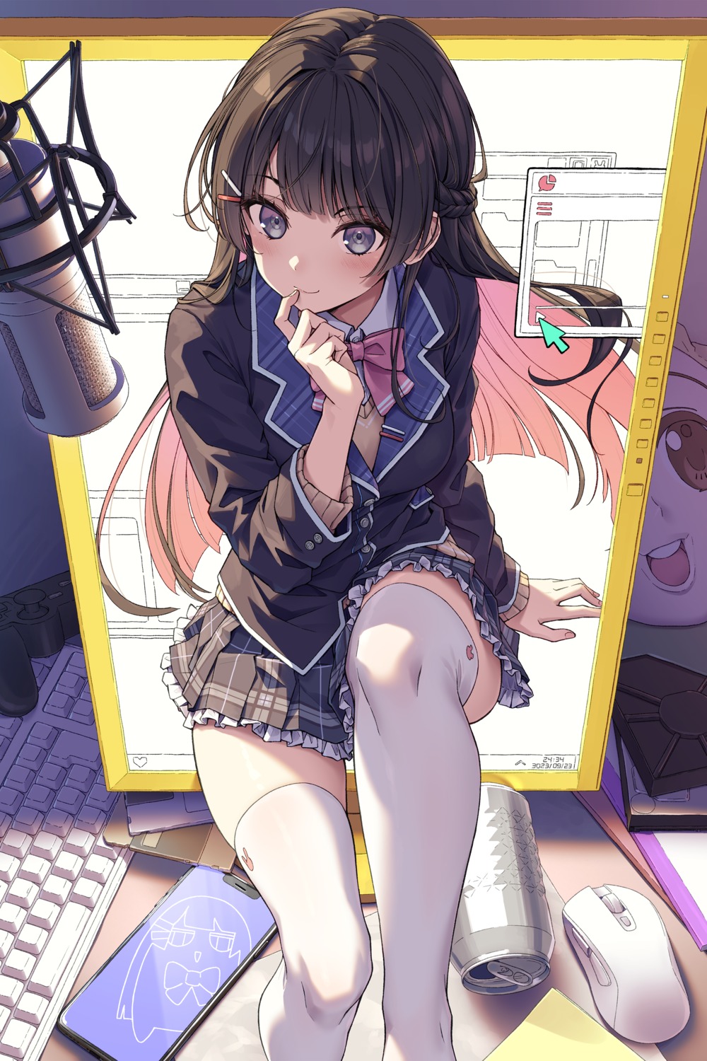 nablack, nijisanji, seifuku, skirt_lift, sweater, thighhighs, tsukino_mito