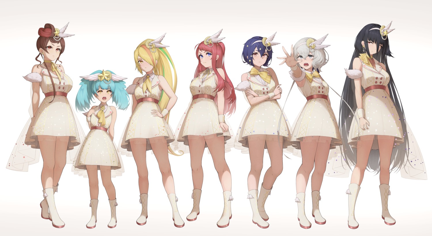 breast_hold, dress, hoshikawa_lily, konno_junko, minamoto_sakura, mizuno_ai, nikaido_saki, see_through