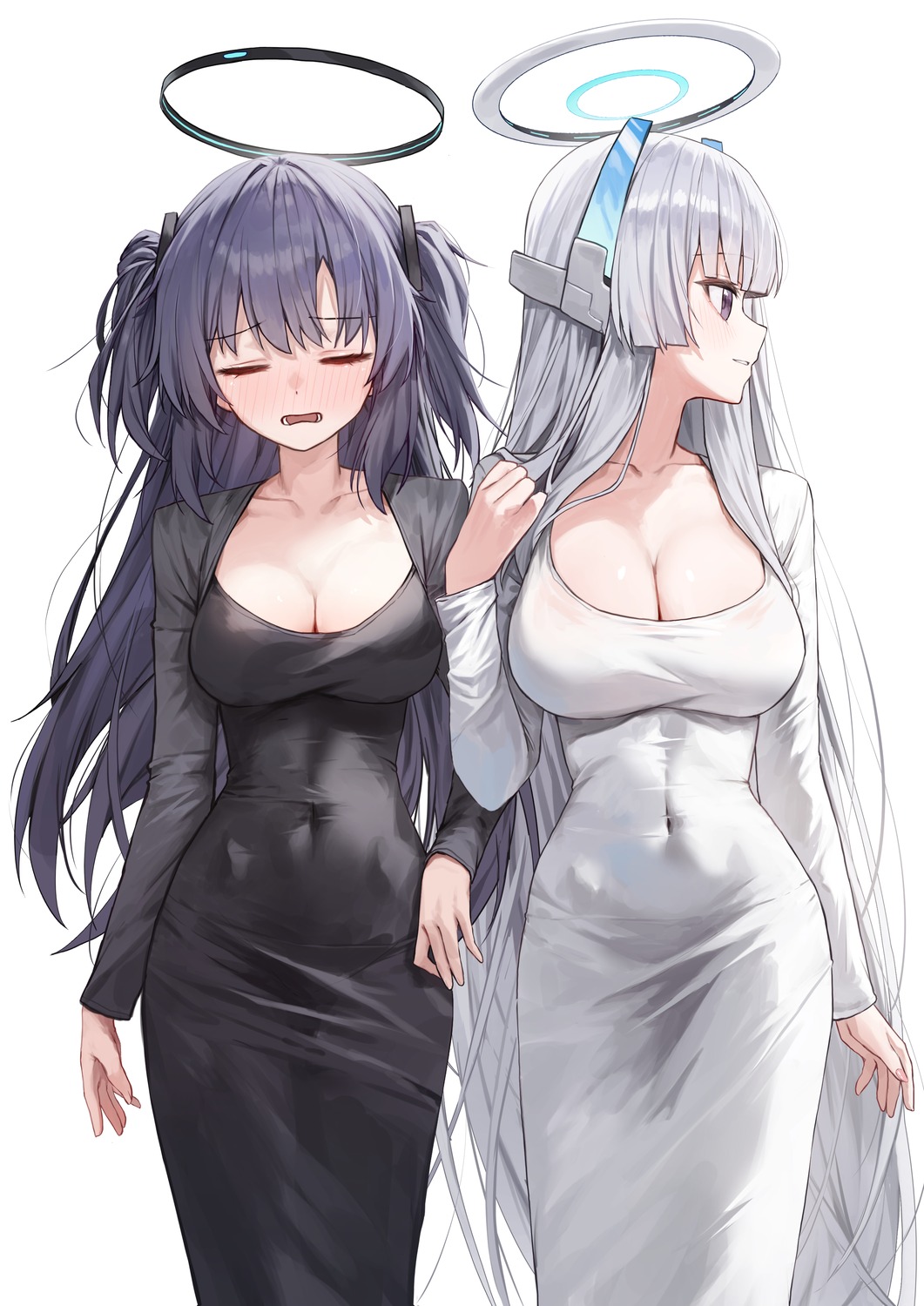 blue_archive, cleavage, dress, gnns, halo, hayase_yuuka, see_through, ushio_noa