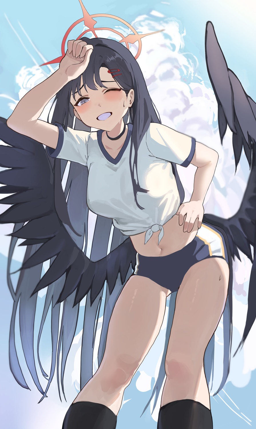 angel, blue_archive, buruma, gubbi_on, gym_uniform, nakamasa_ichika, wings