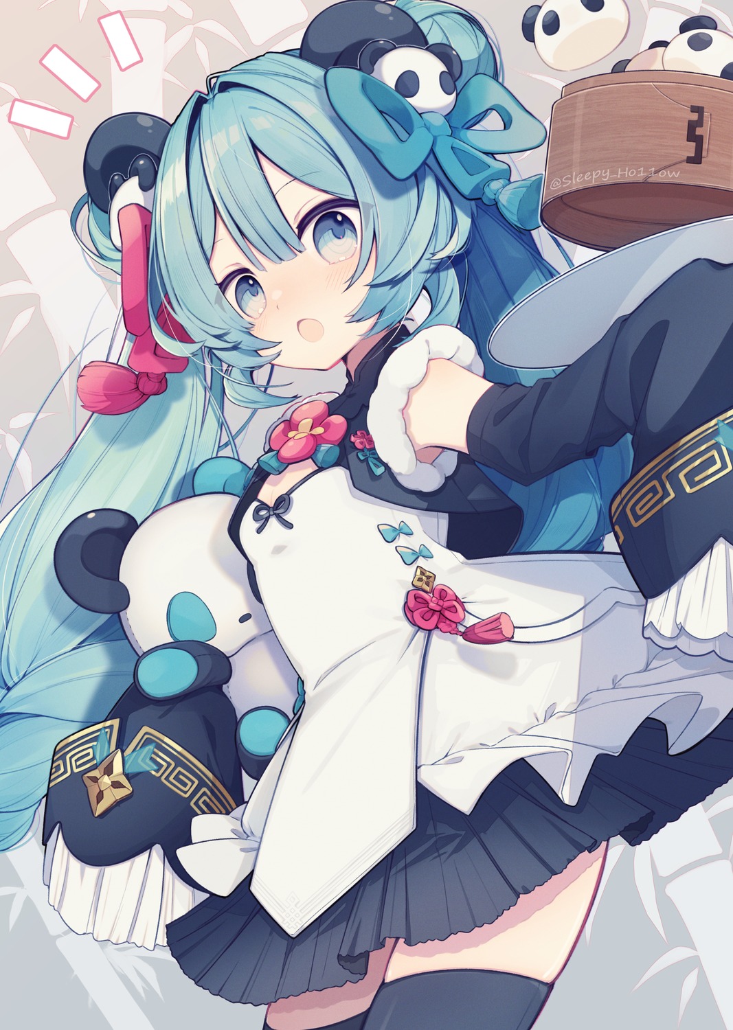 animal_ears, asian_clothes, chuuko_anpu, hatsune_miku, thighhighs, vocaloid