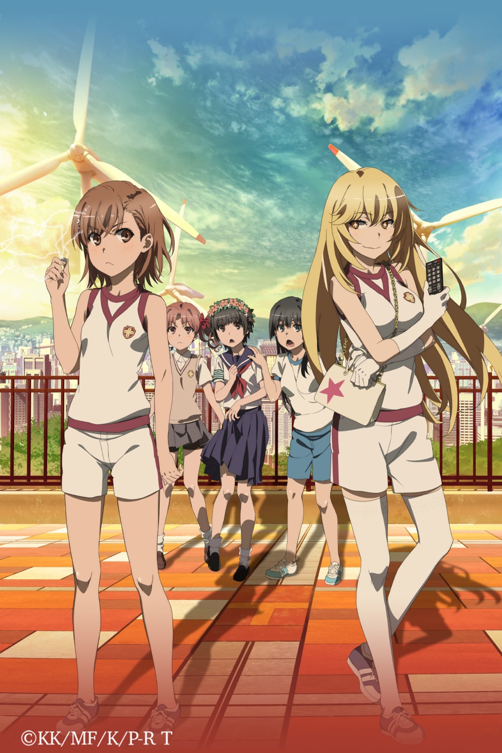 garter, gym_uniform, misaka_mikoto, saten_ruiko, seifuku, shirai_kuroko, shokuhou_misaki, skirt_lift