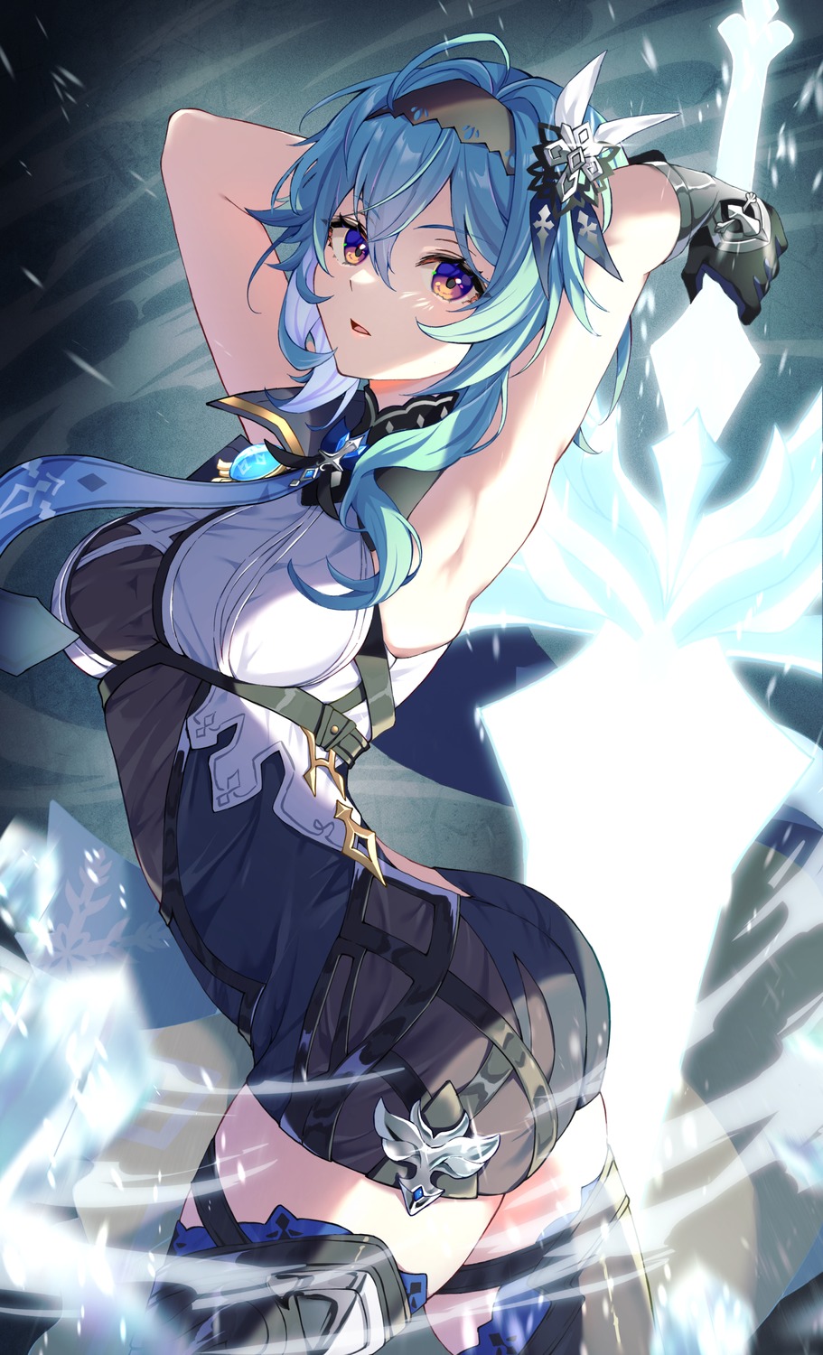 ass, eula, garter, genshin_impact, sword, thighhighs, wanatsu_15