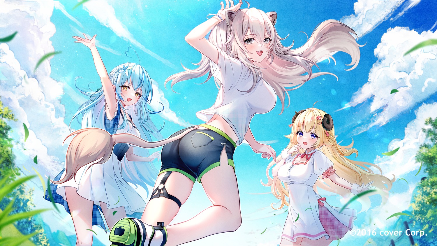 animal_ears, ass, dress, elf, garter, hololive, horns, jura