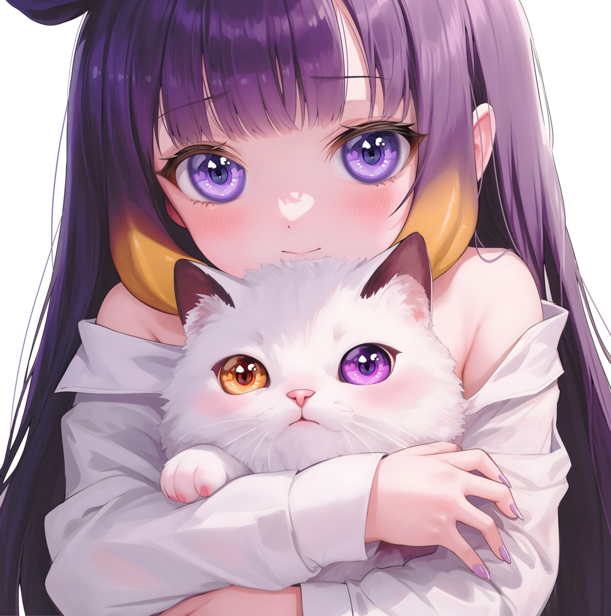 animal_ears, averageartist, heterochromia, hololive, hololive_english, loli, neko, ninomae_ina'nis, no_bra