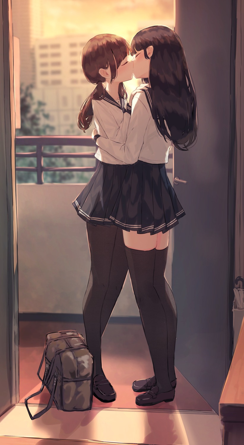 benevole, pantyhose, seifuku, thighhighs, yuri