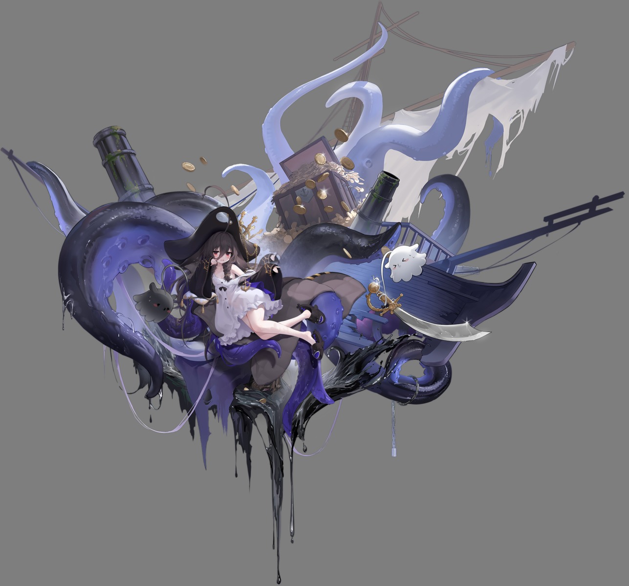 azur_lane, dress, no_bra, nys, see_through, tentacles, transparent_png, whydah_(azur_lane)