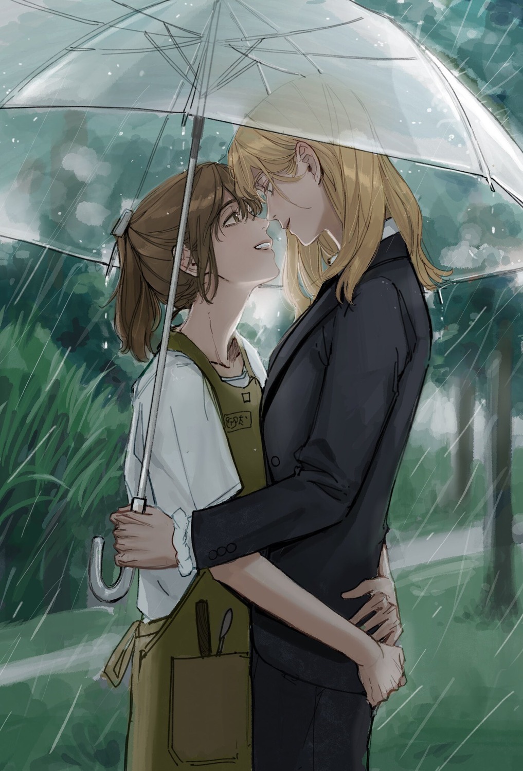 business_suit, deerwhisky, overalls, sketch, umbrella, yuri