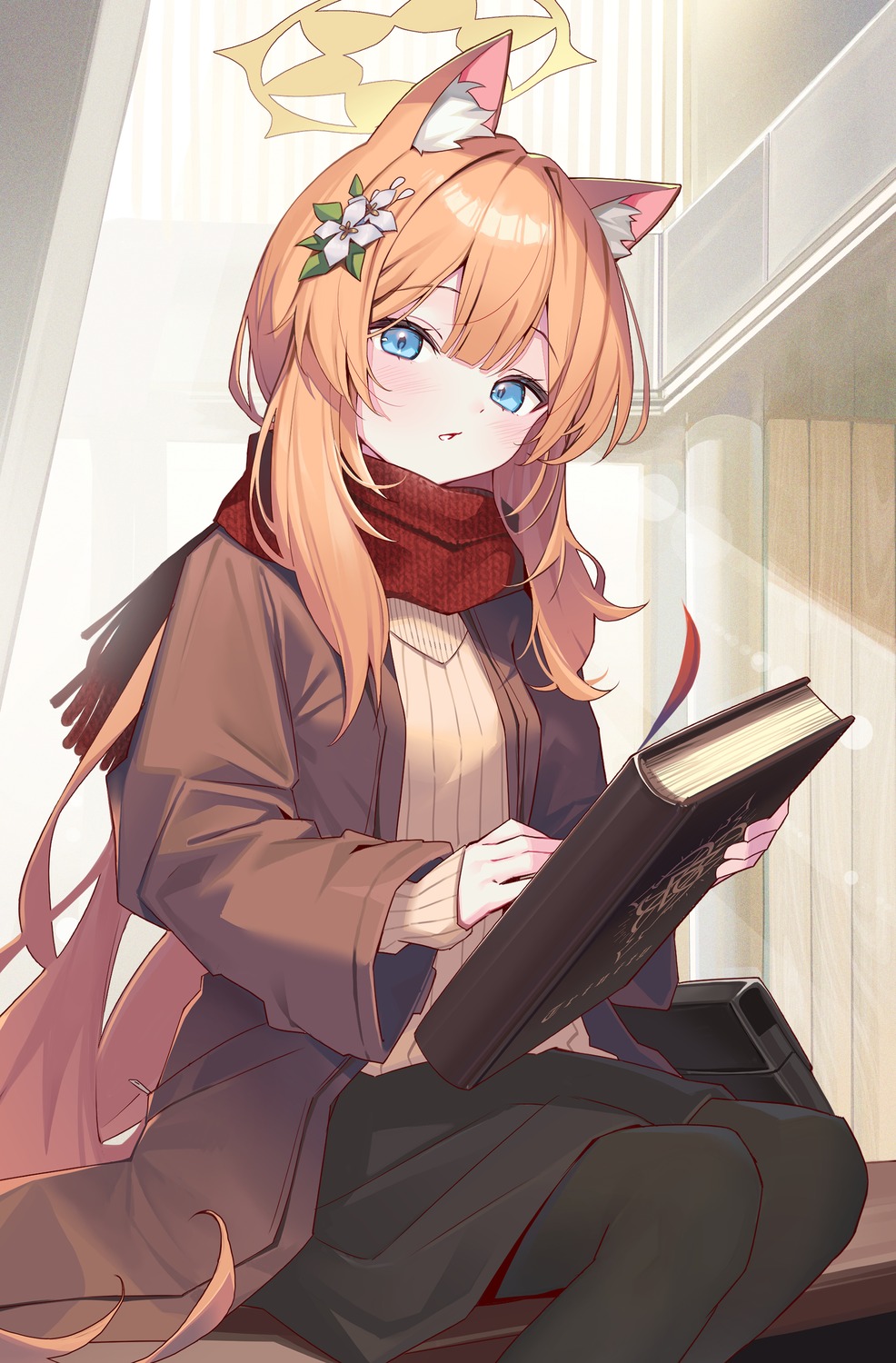 animal_ears, blue_archive, halo, iochi_mari, kurobi_(netisz), nekomimi, pantyhose, sweater