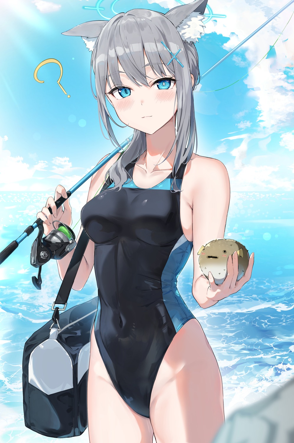 animal_ears, auui, blue_archive, halo, nekomimi, sunaookami_shiroko, swimsuits