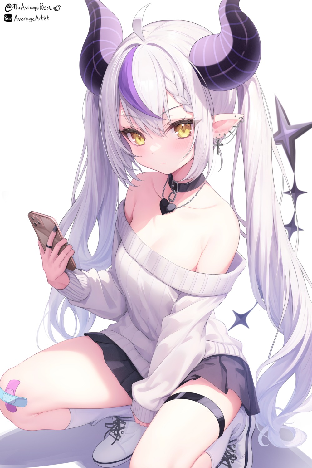 averageartist, bandaid, devil, garter, hololive, horns, la+_darknesss, no_bra