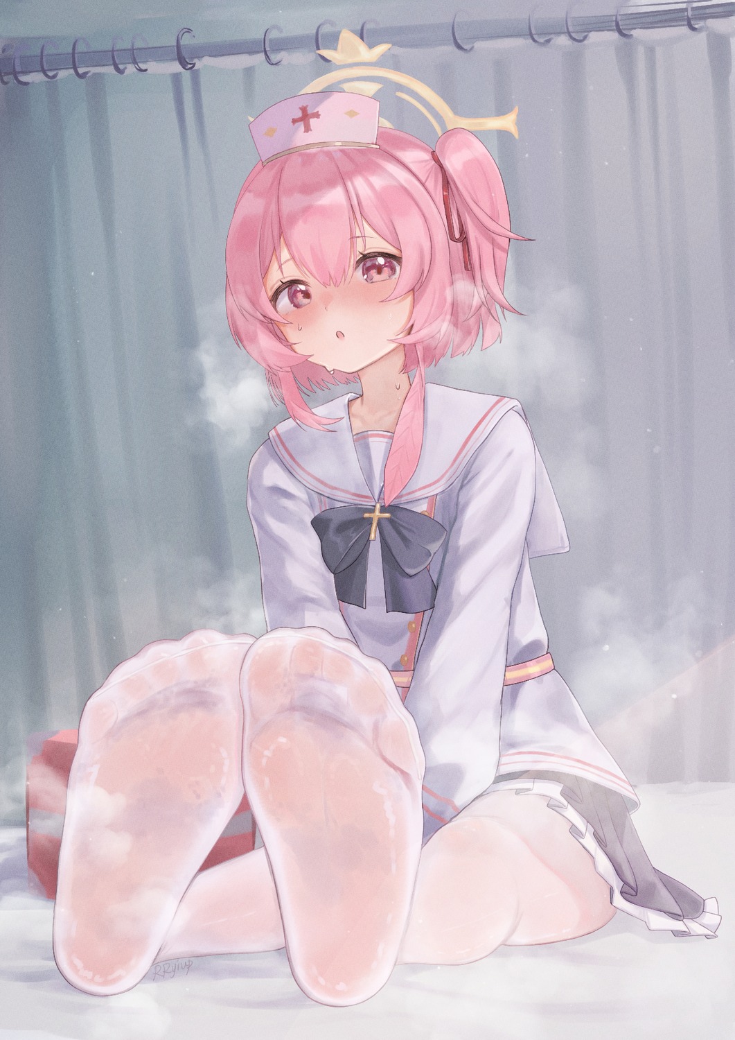 blue_archive, feet, halo, nurse, pantyhose, rryiup, see_through, seifuku, sumi_serina