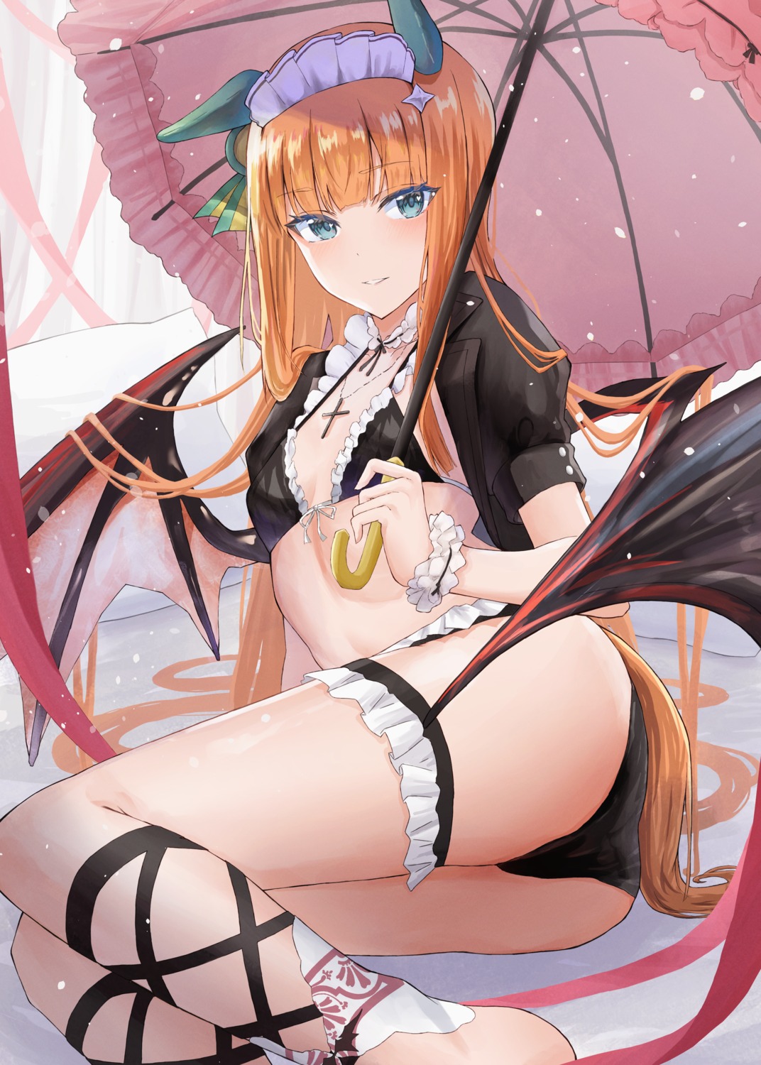 alumina_(kennmeidesu), animal_ears, ass, bikini, devil, garter, halloween, maid