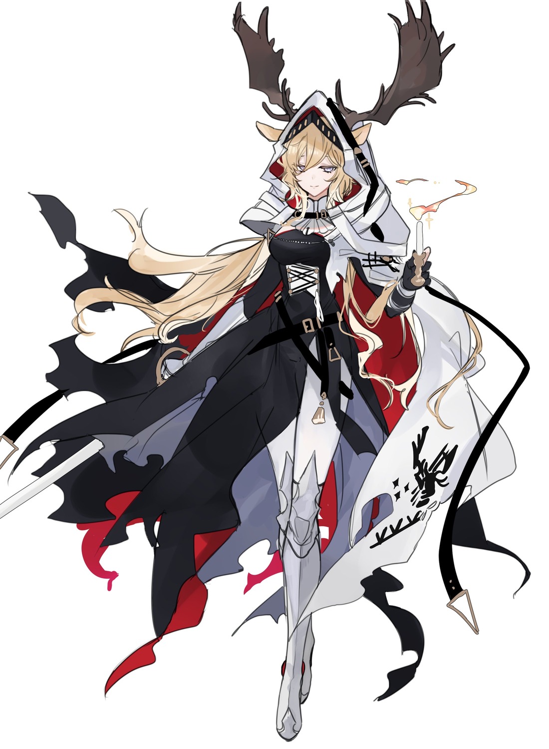 animal_ears, arknights, armor, dress, heels, horns, pantyhose, sword