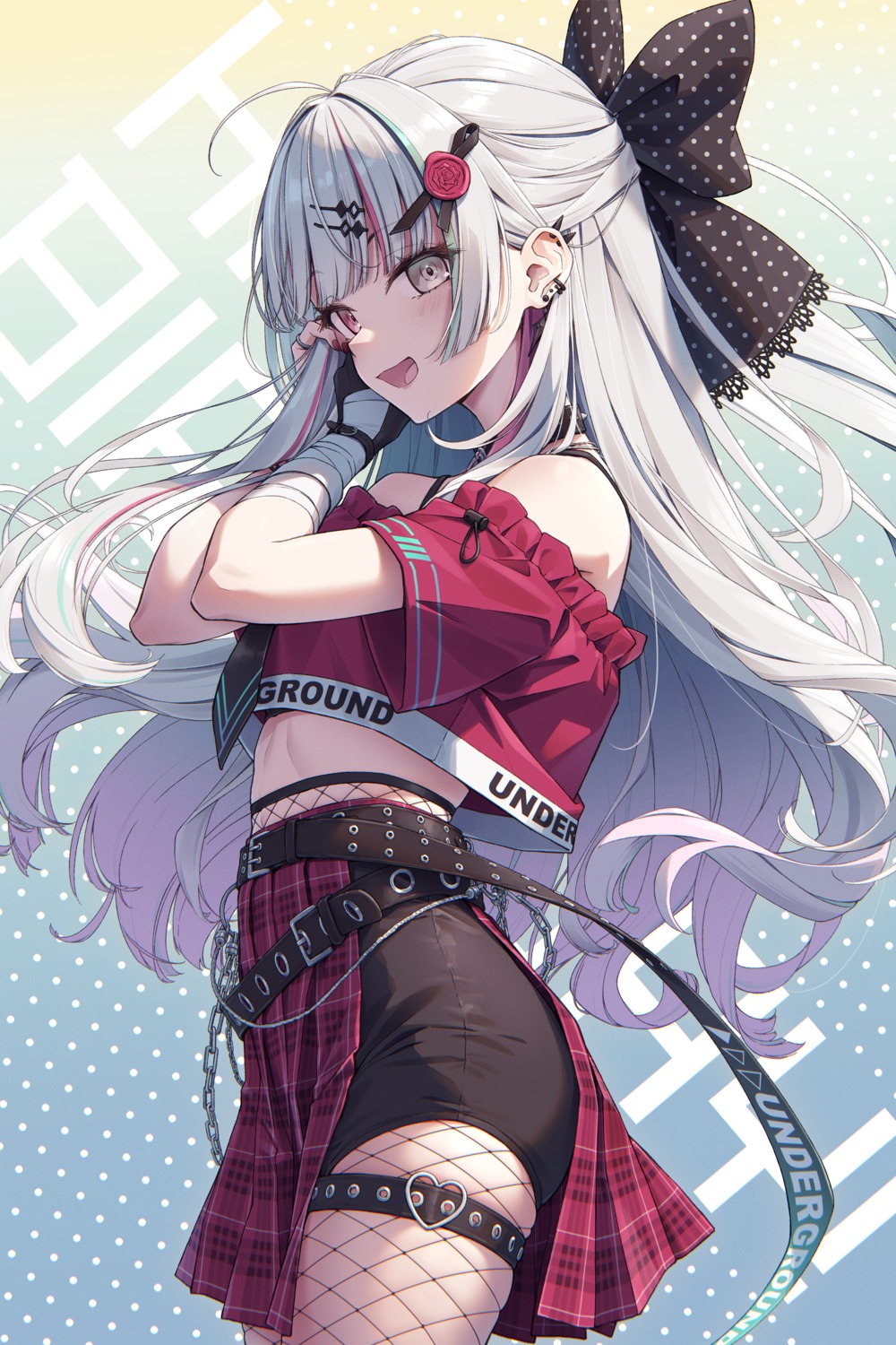 bandages, fishnets, garter, heterochromia, ishigami_nozomi, nablack, nijisanji, pantyhose