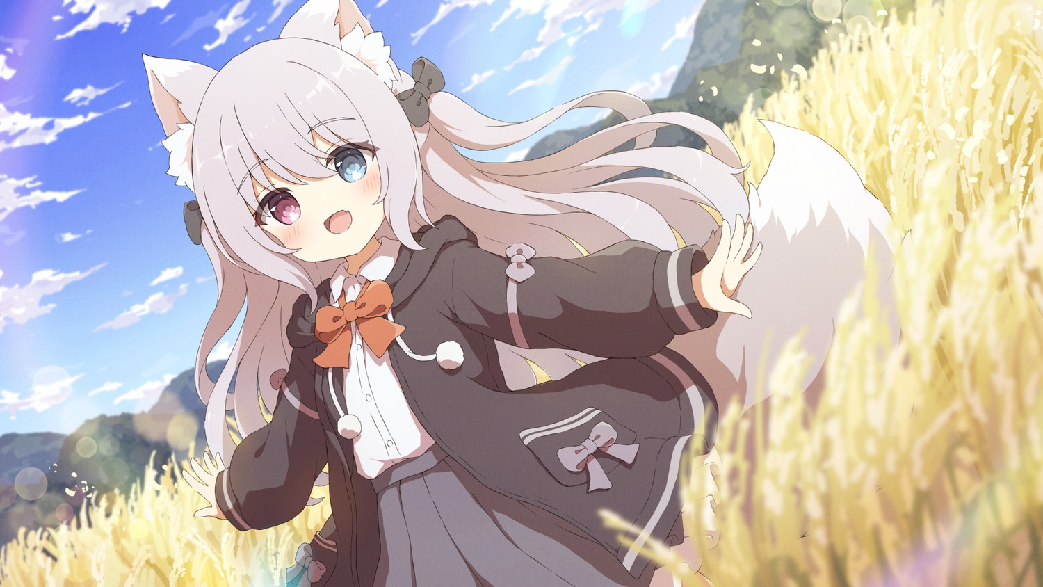animal_ears, heterochromia, kitsune, seifuku, tail, tyakomes