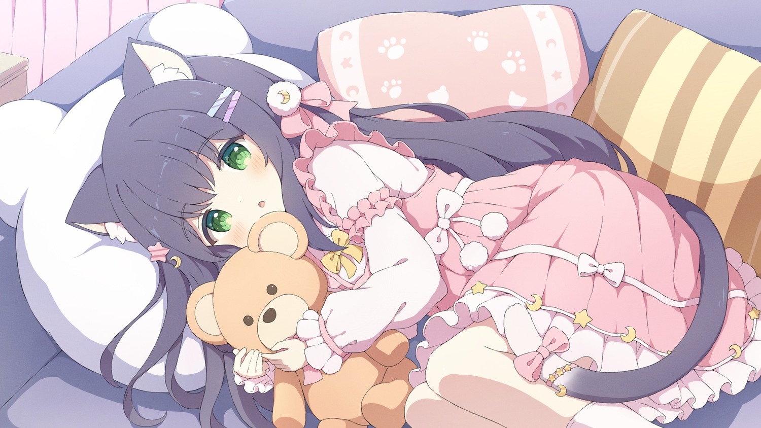 animal_ears, dress, nekomimi, tail, tyakomes